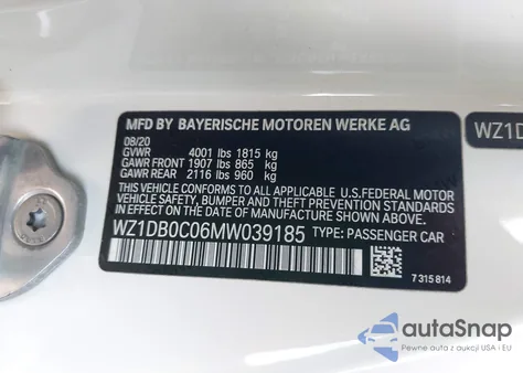 2021 Toyota Gr Supra 3.0 Premium z USA, uszkodzony, nr VIN WZ1DB0C06MW039185